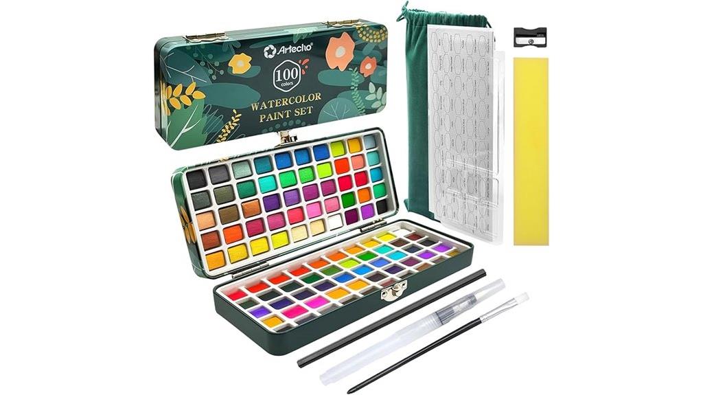 100 color watercolor metallic set