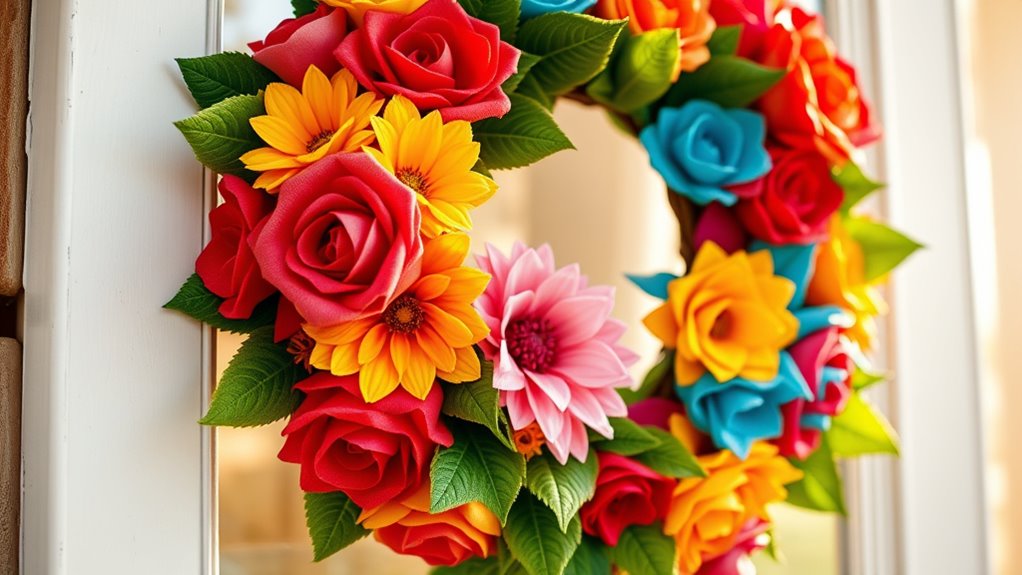 colorful fabric flower wreath
