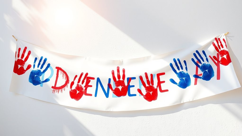 colorful handprint independence banner