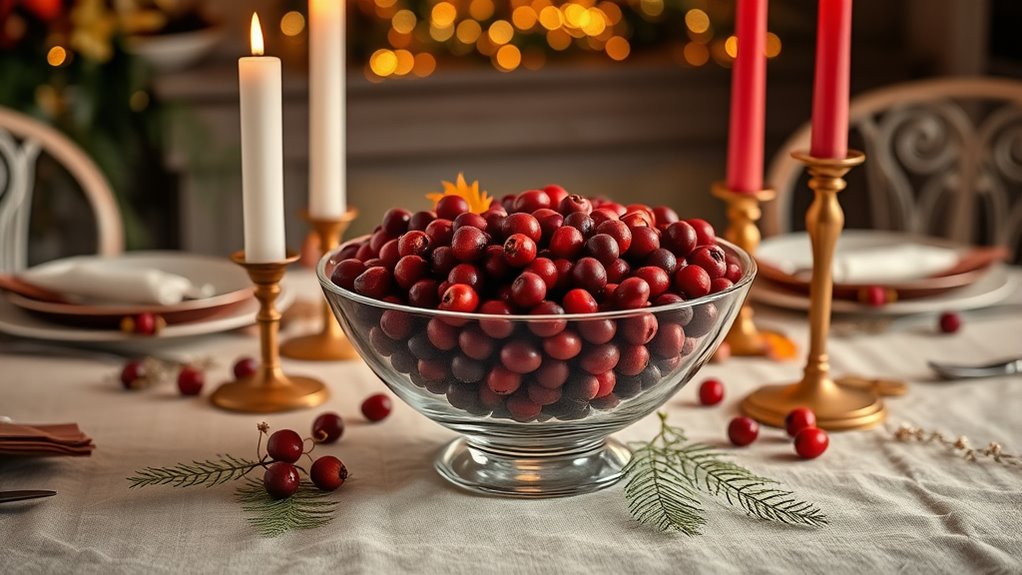 cranberries candles pinecones herbs