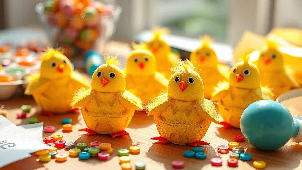 create colorful egg carton chick magnets