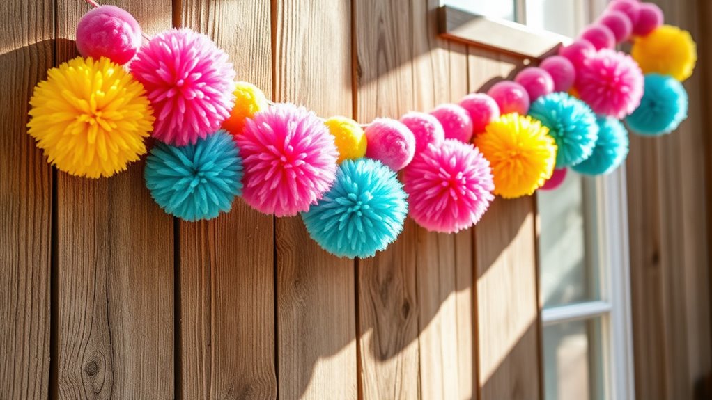 create colorful pom pom garland