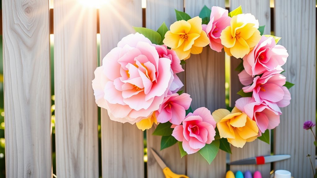 create colorful tissue floral wreath