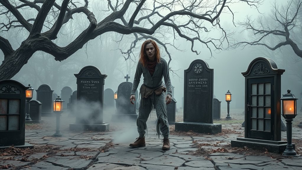 create spooky graveyard scene