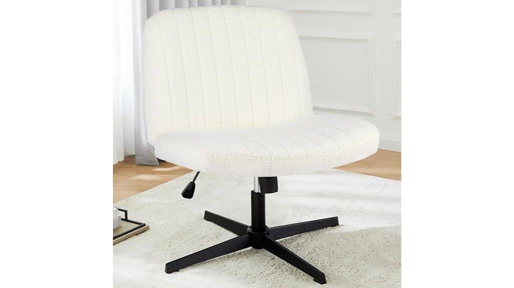cross legged armless fabric chair