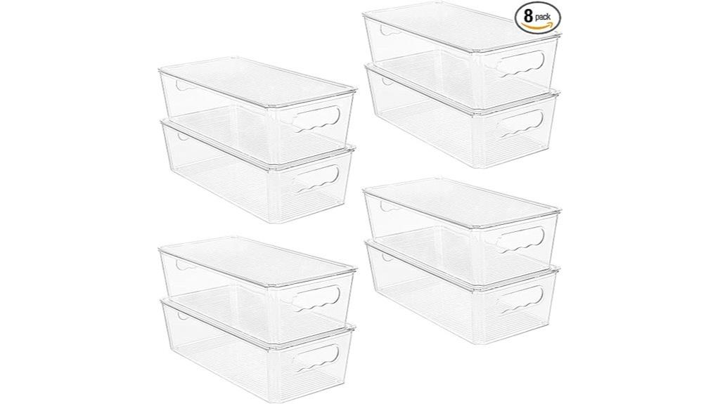 eight clear storage bins