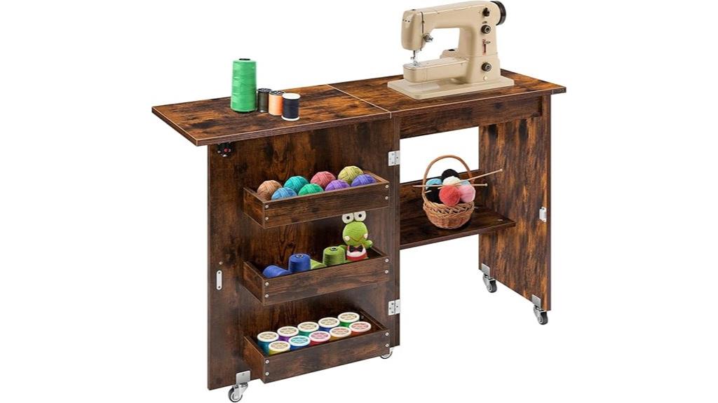 foldable sewing table with shelves