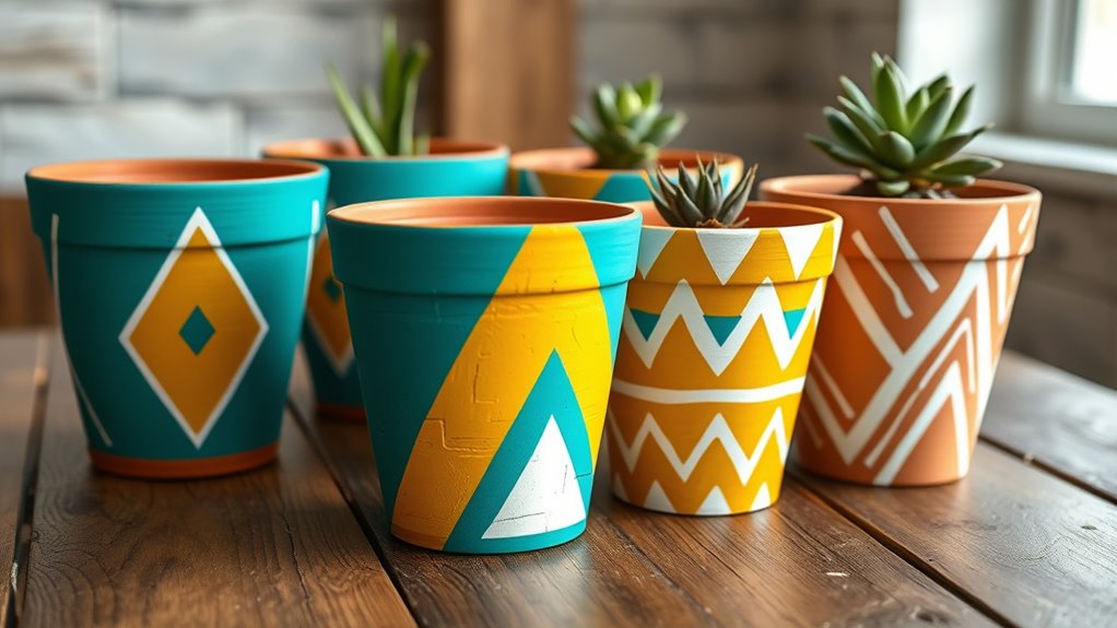 geometric painted plant pots