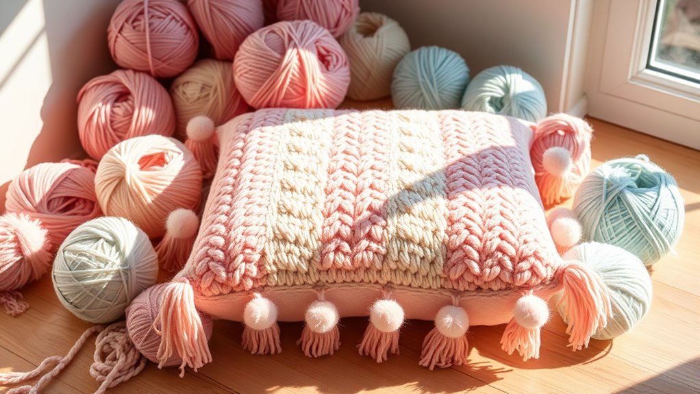 handmade cozy yarn pillows