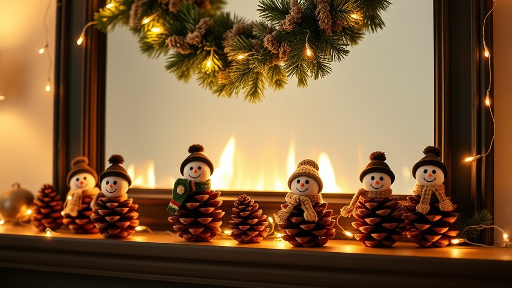 natural pinecone snowmen decor
