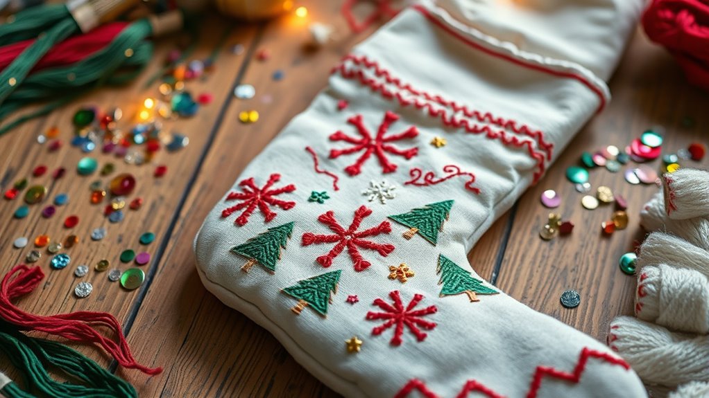 personalized festive embroidered stockings