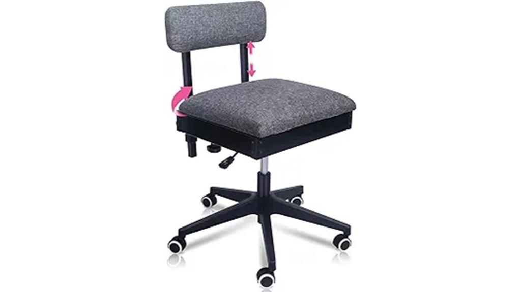 pink wheeled sewing chair