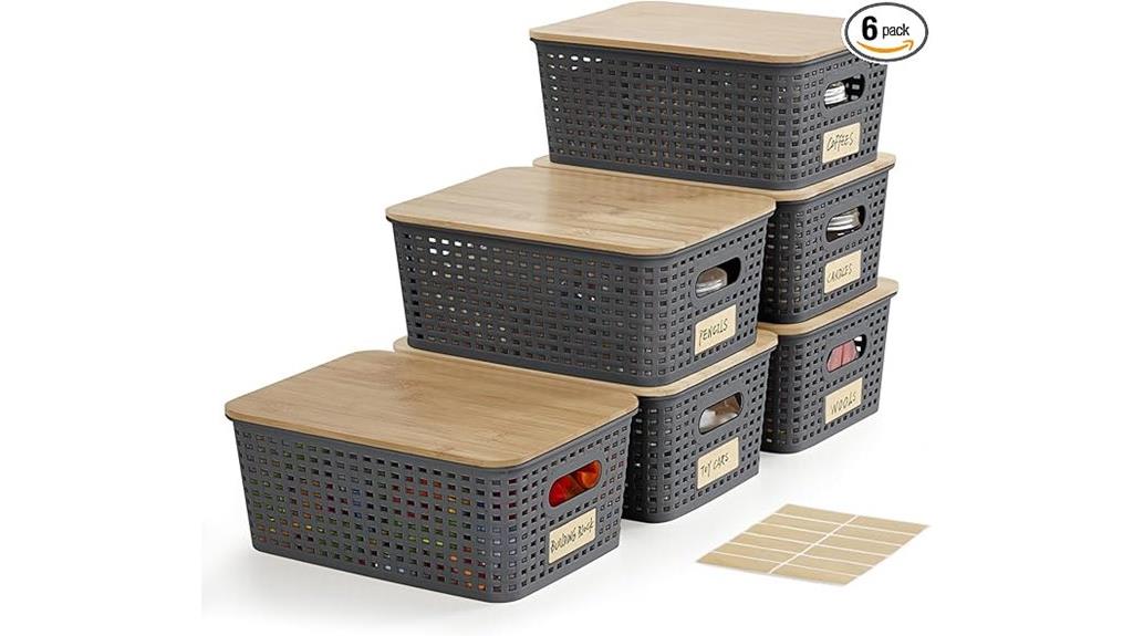 plastic storage bins with bamboo lids