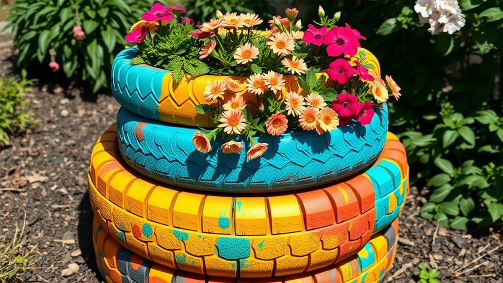 recycled tire garden planters