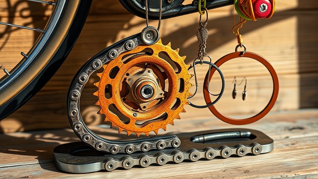 repurposed bicycle jewelry holders