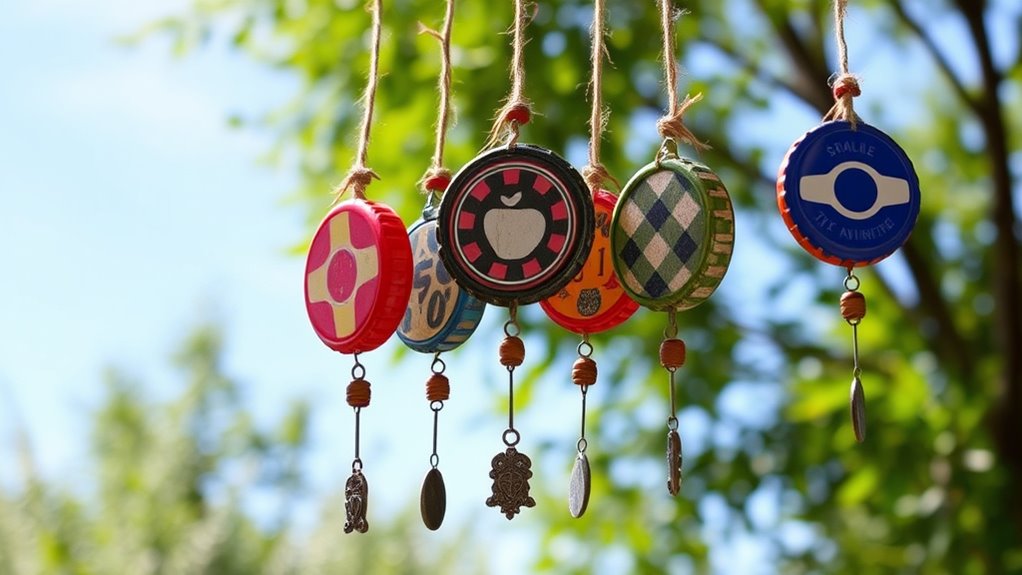 reused bottle cap wind chimes