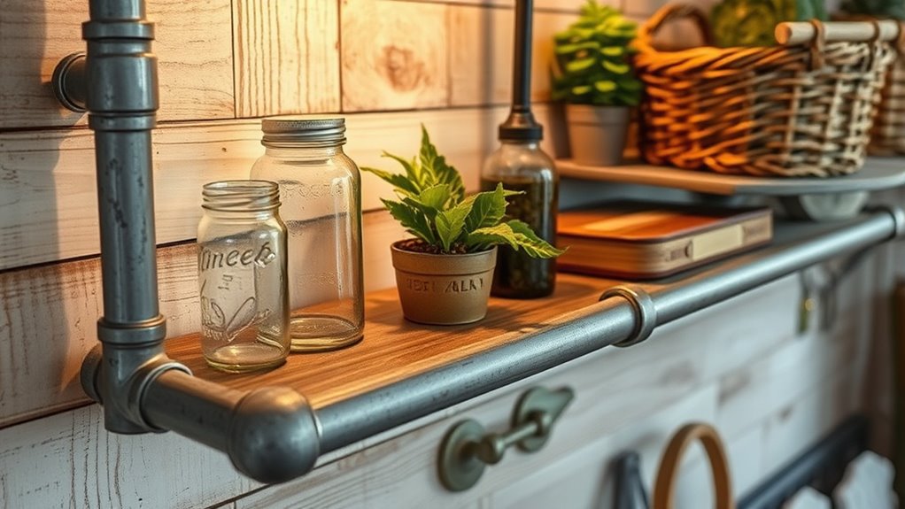 rustic galvanized pipe shelving