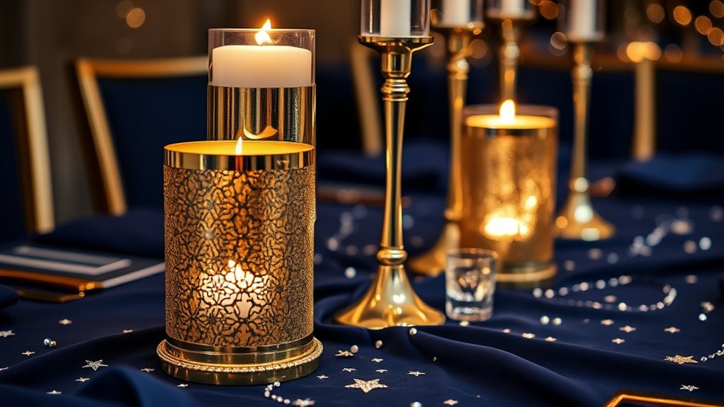 shimmering metallic centerpiece decor