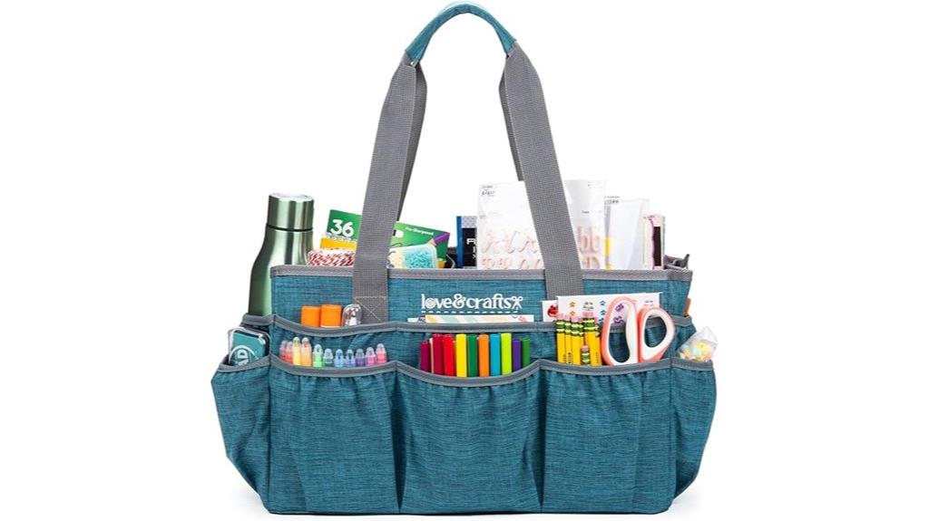 teal large tote with pockets