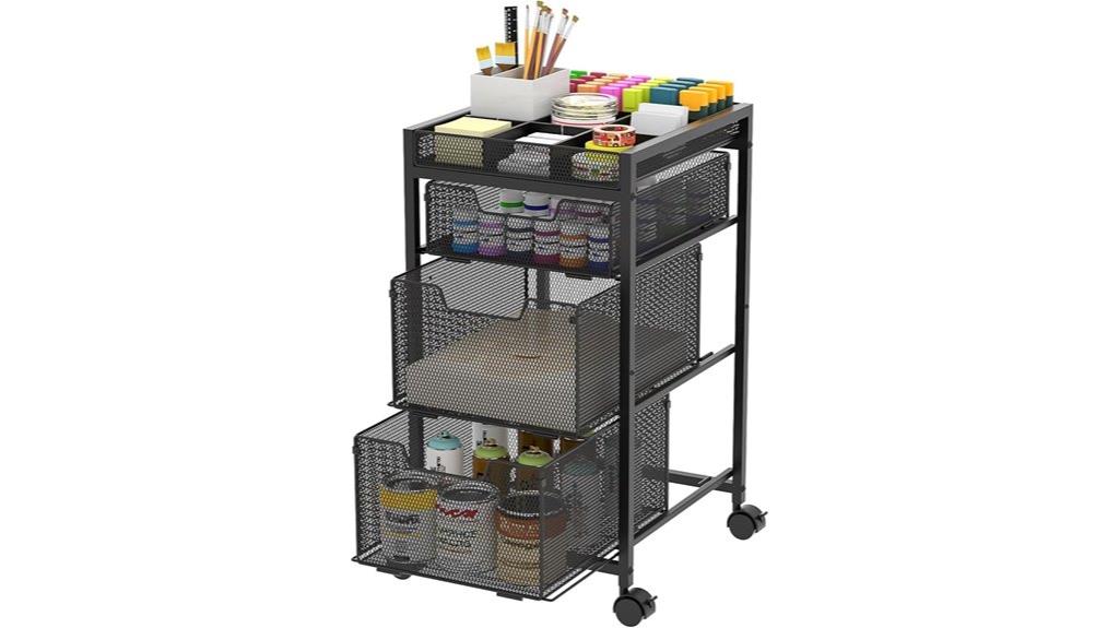 three drawer rolling cart