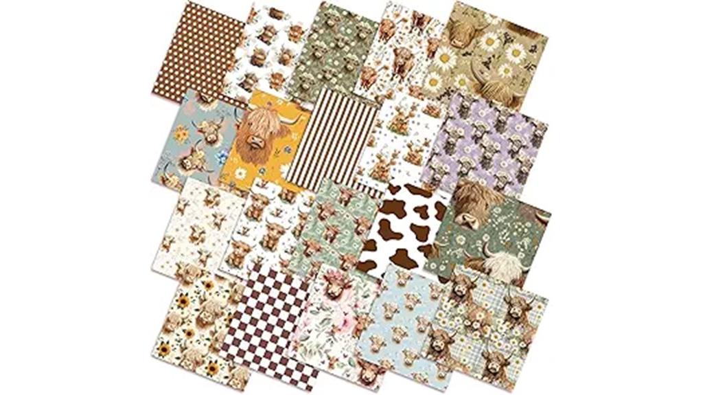 vintage highland cow fabric squares