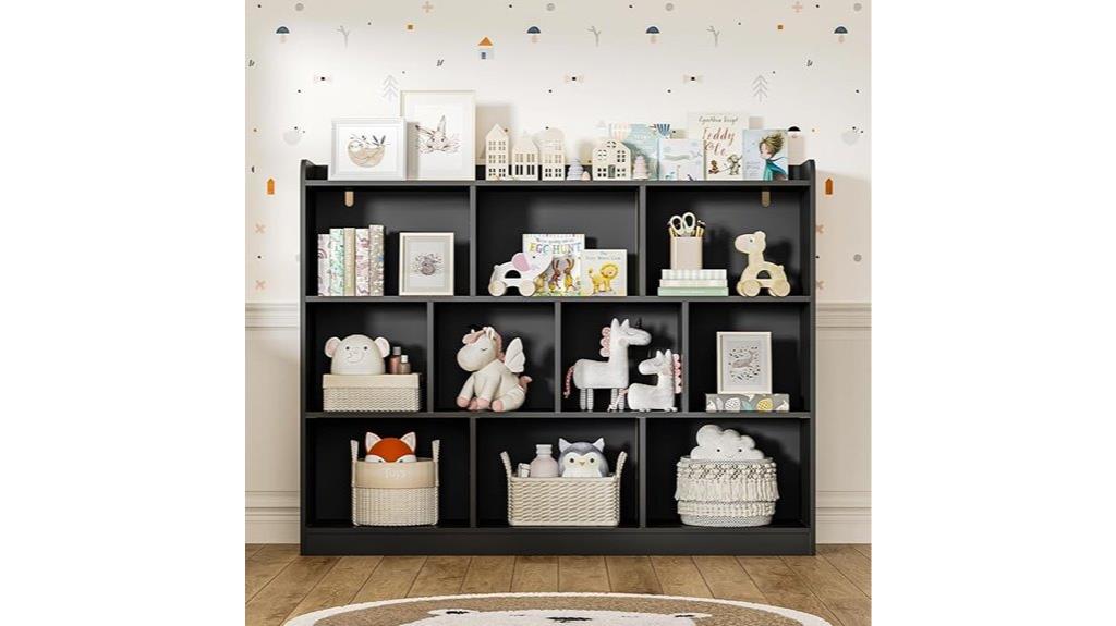 wooden bookshelf with compartments