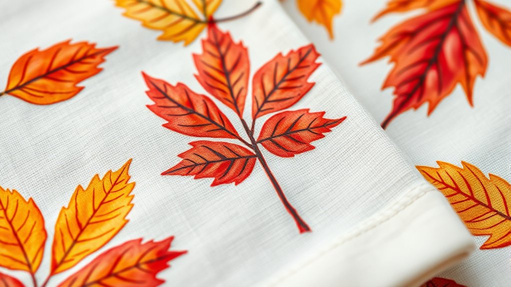 autumn leaf stamped towels