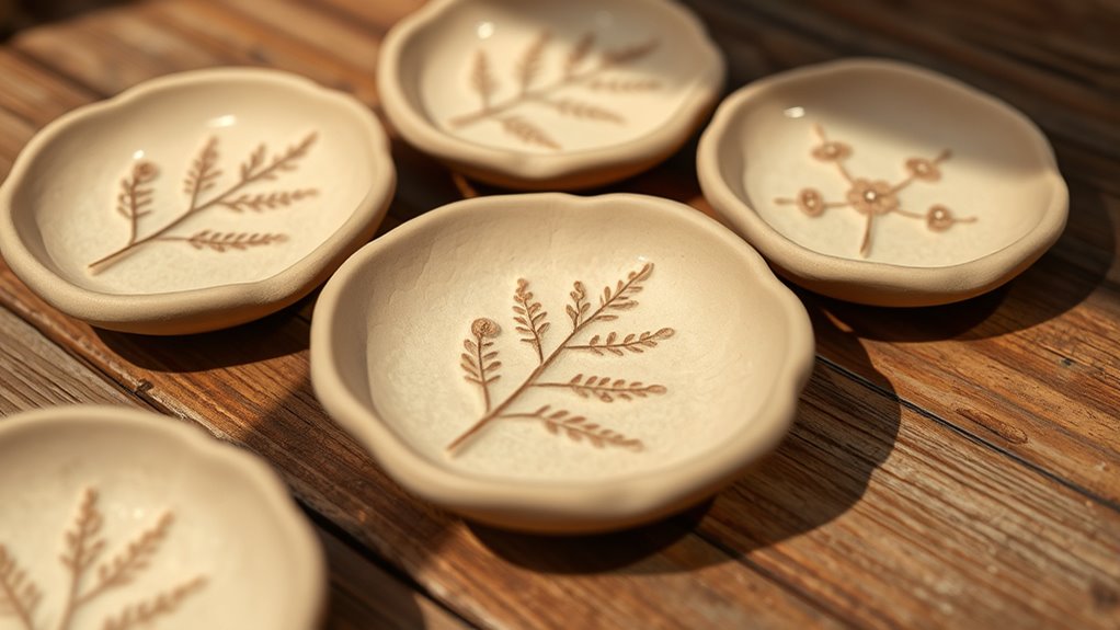 botanical imprint clay dishes