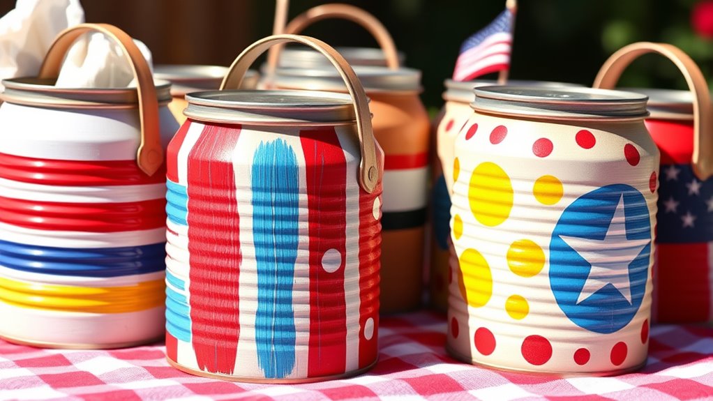 colorful patriotic decorated cans