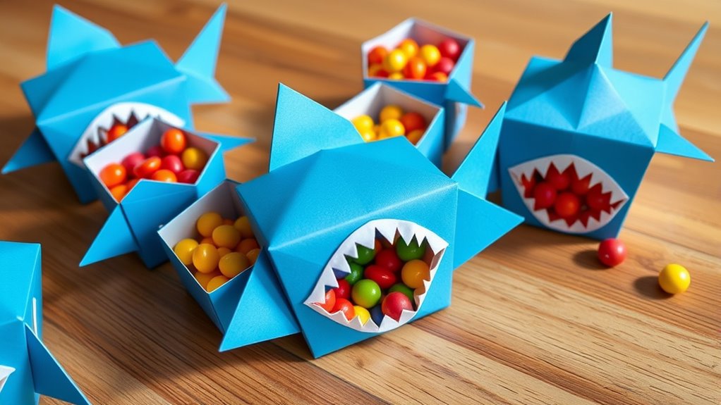 fill treats with shark themed goodies