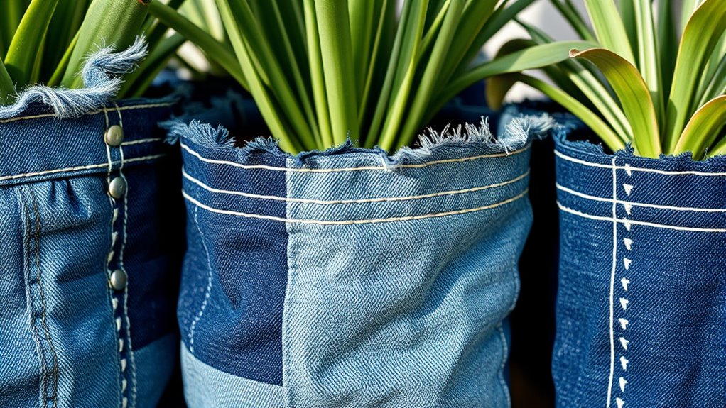 upcycled denim planter covers