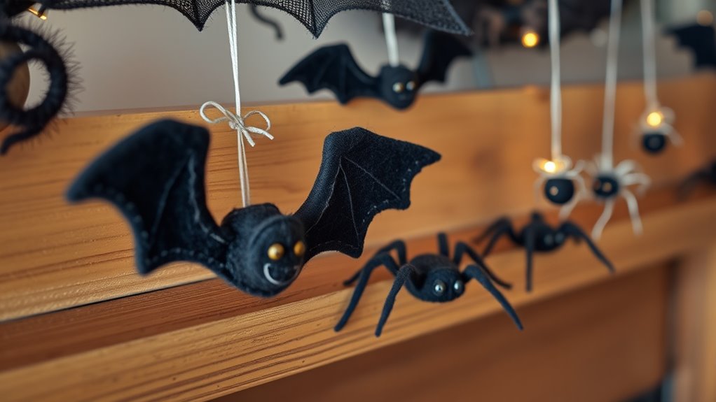 felt bat and spider decorations