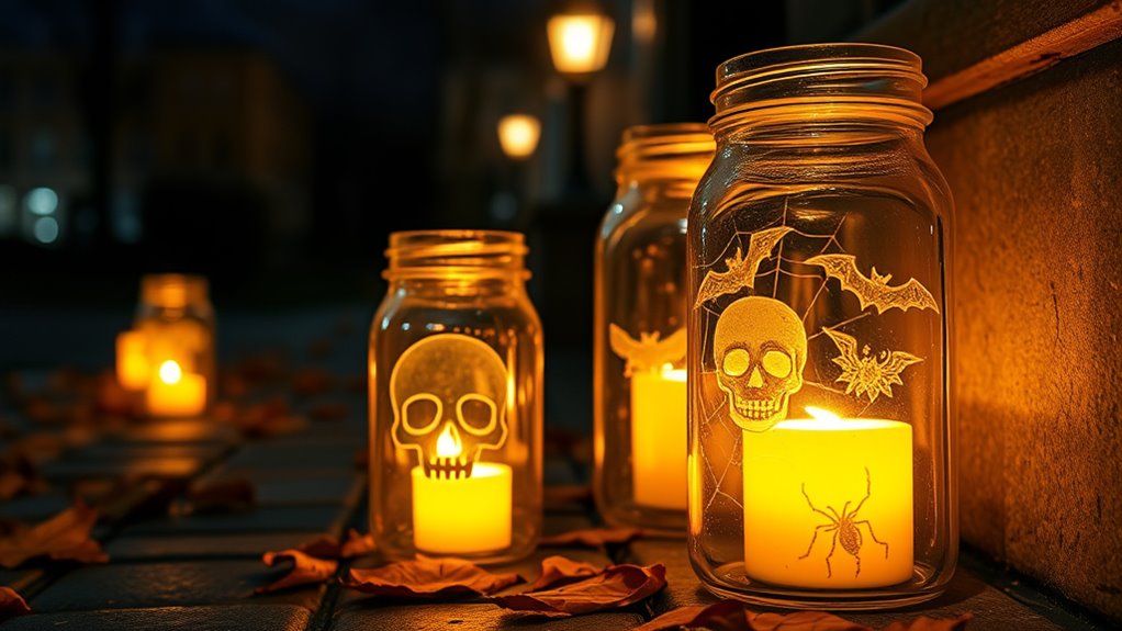 illuminated halloween sidewalk jars