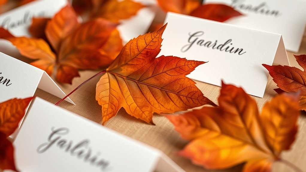 pressed leaves as place cards
