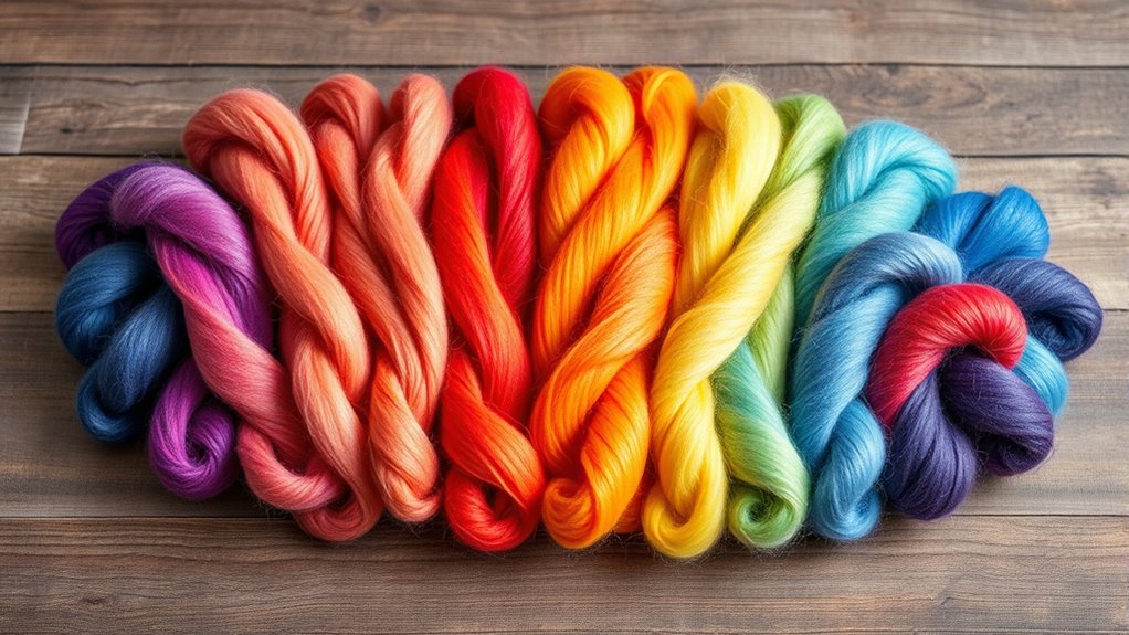 top rainbow wool roving bundles