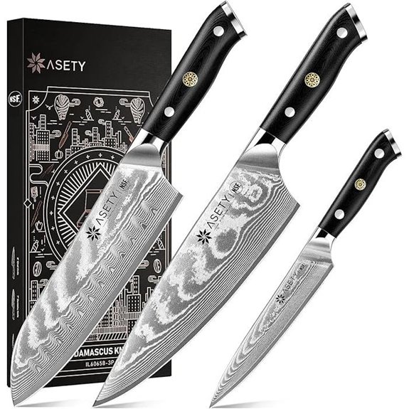 Damascus 3-Piece Kitchen Knife Set with G10 Handles