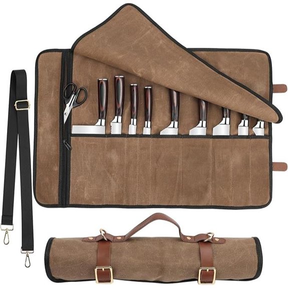 Knife Roll with Leather Straps & Canvas Bag