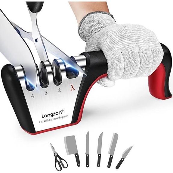 Longzon 4-in-1 Knife Sharpener with Gloves