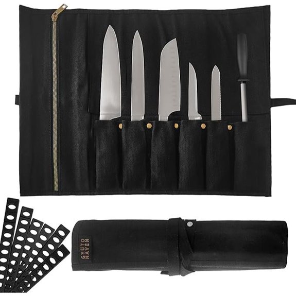 Chef Knife Roll Bag with 6 Slots and Water-Resistant Canvas