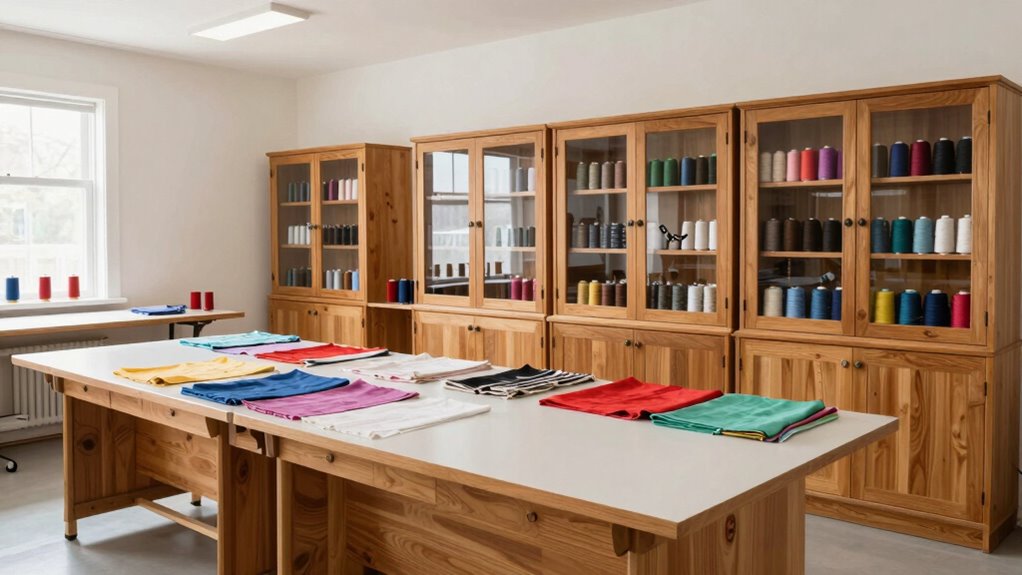 organized well lit sewing workspace