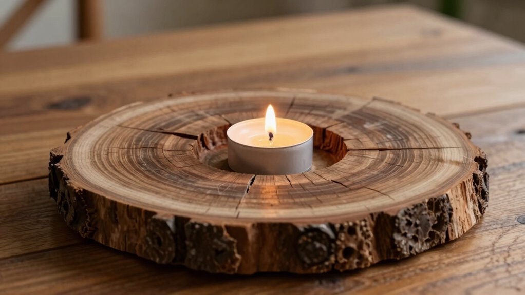 rustic wood candle plate safety