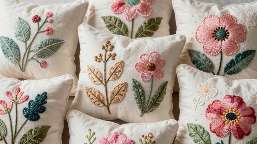 vibrant floral embroidered pillows