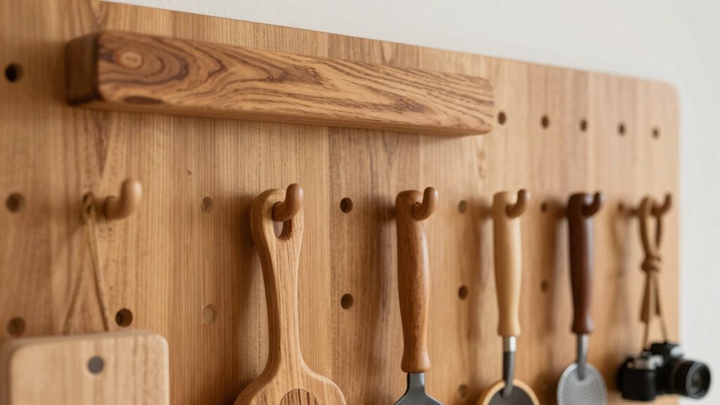 wooden hooks enhance organized aesthetics