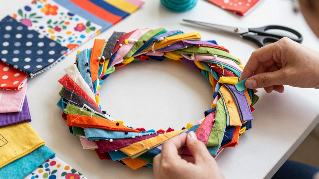 wrap fabric scraps around wreath