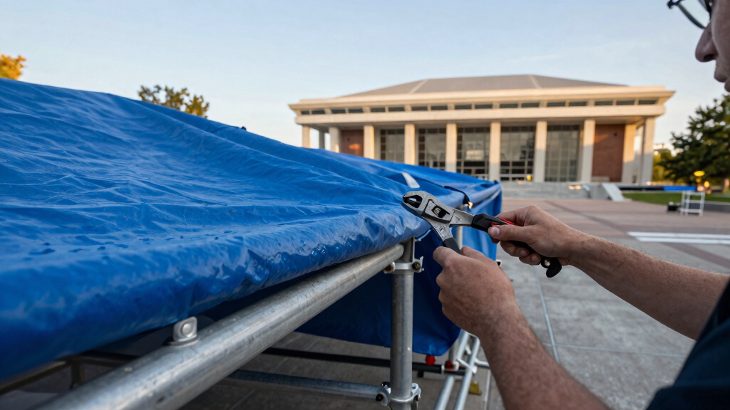 A federal judge wants answers on the tarp and scaffolding at the Kennedy Center