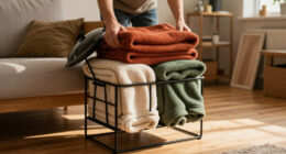 I Used A Pot Lid Organizer To Store My Blankets, And It’s Brilliant