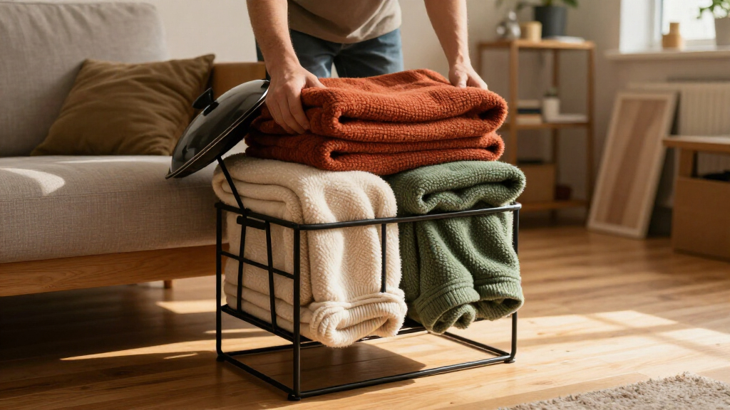 I Used A Pot Lid Organizer To Store My Blankets, And It’s Brilliant