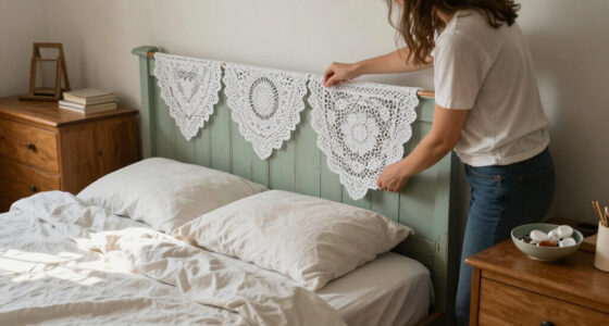 She Uses Doilies To Decorate A Headboard With Vintage Charm