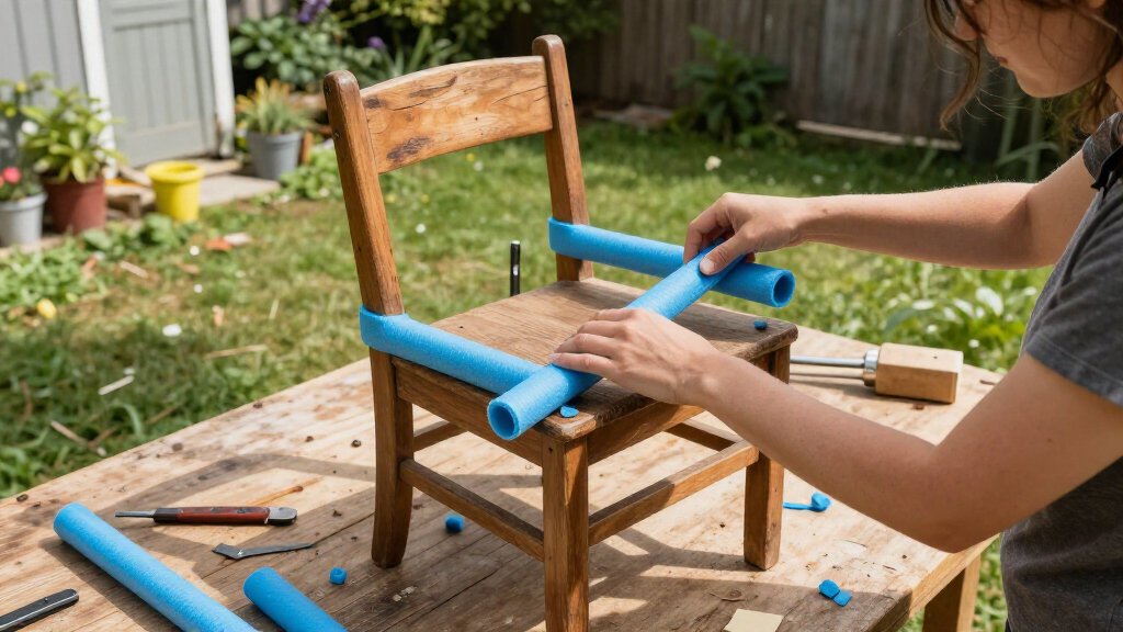 Woman Uses Pool Noodles To Transform An Old Chair Into A Cozy Piece Of Furniture